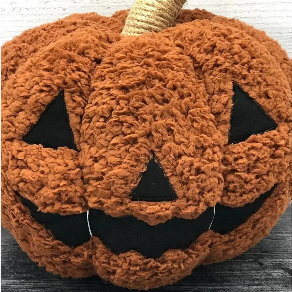 Sherpa Jack O Lantern Plush Pumpkin Pillow Halloween Decor